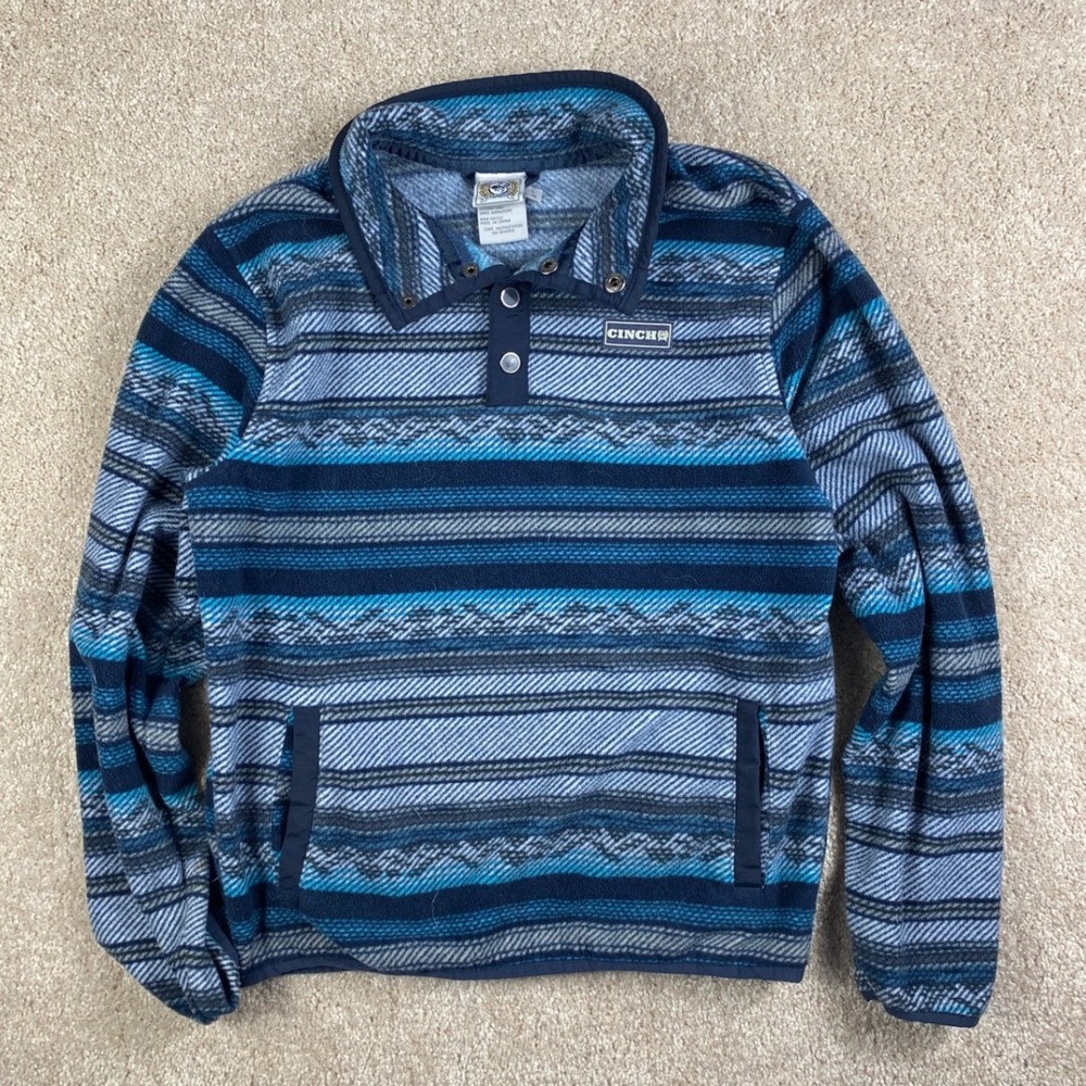 Cinch Boys Blue Southwestern Fleece Snap Pullover Size Large 12 MWH7590004